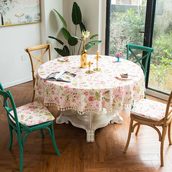 Classic Floral Round Tablecloths Style D Pink Peony