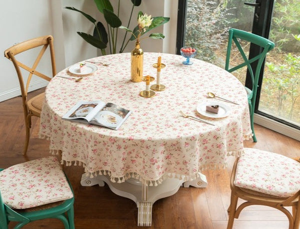 Classic Floral Round Tablecloth Style C Pink Floral