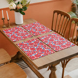 red & blue floral placemat set of 4