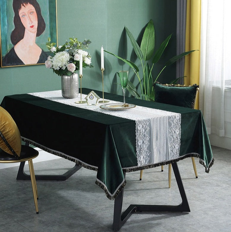 The Royal Lux Dark Green Velvet Tablecloths