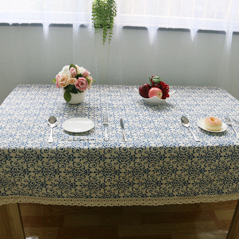 Classic Blue Floral Tablecloth
