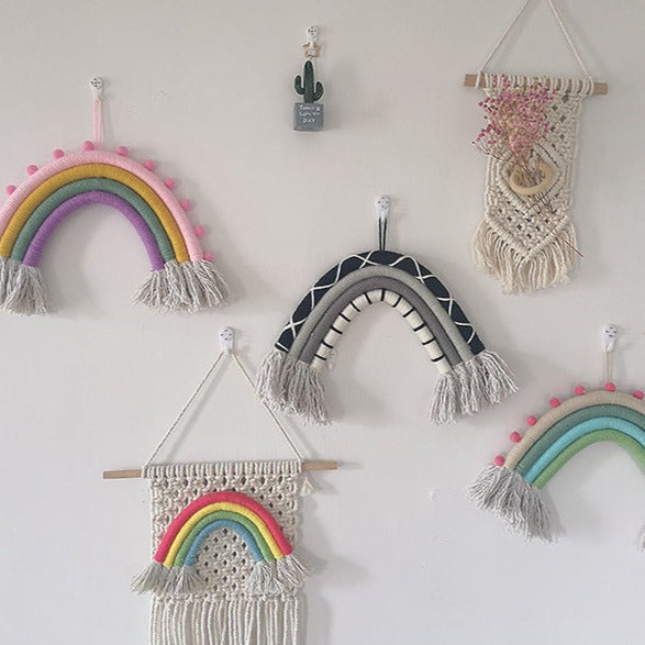 handmade rainbow knitted wall art decoration