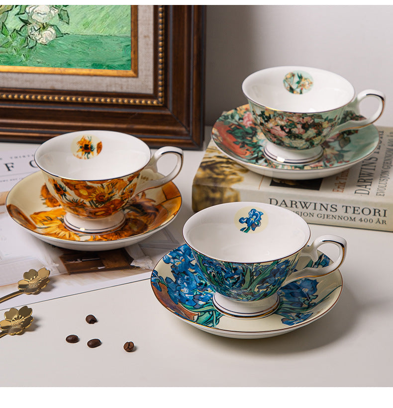Vincent van gogh Artworks Flowers Painting Art Fine Bone China Tea Cups Set of Two