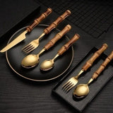golden bamboo cutlery set of 4
