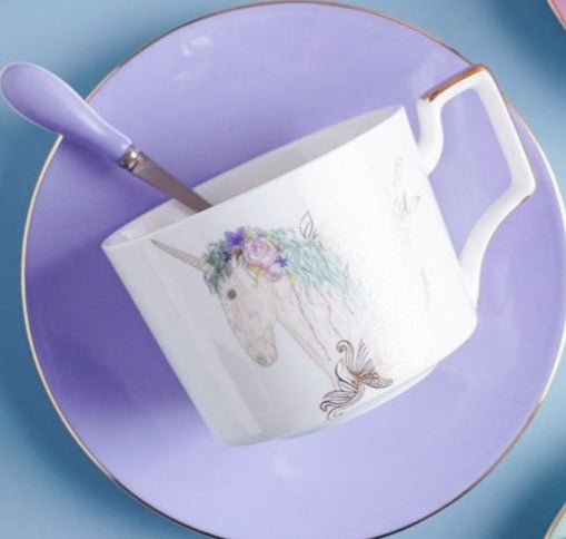 Colourful Unicorn Bone China Ceramic Afternoon Teacup Set 4 Colours