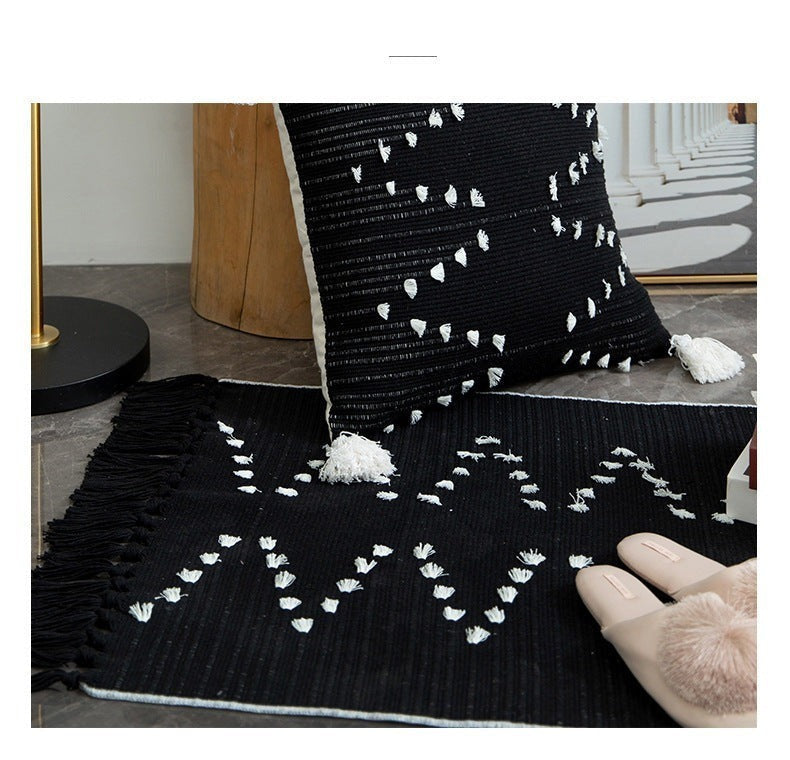 Black & white handmade cotton  rug